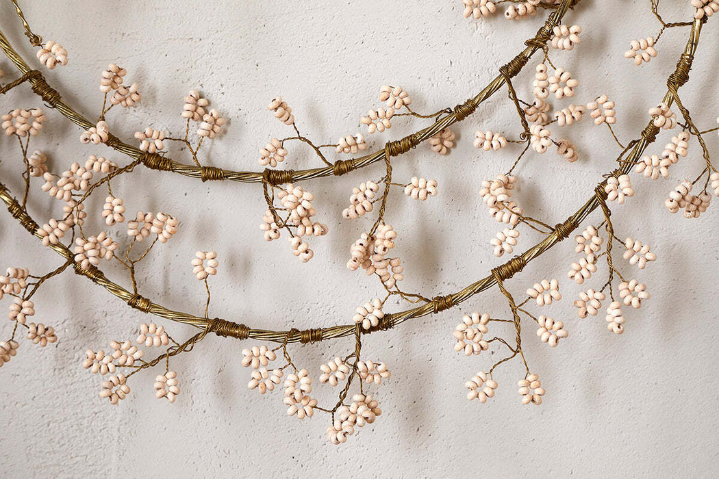 Tanu Layered Mango Wood Beaded Wreath Brass Natural