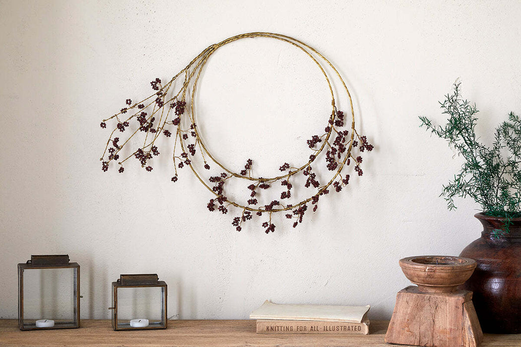 Tanu Layered Mango Wood Beaded Wreath Brass Ruby