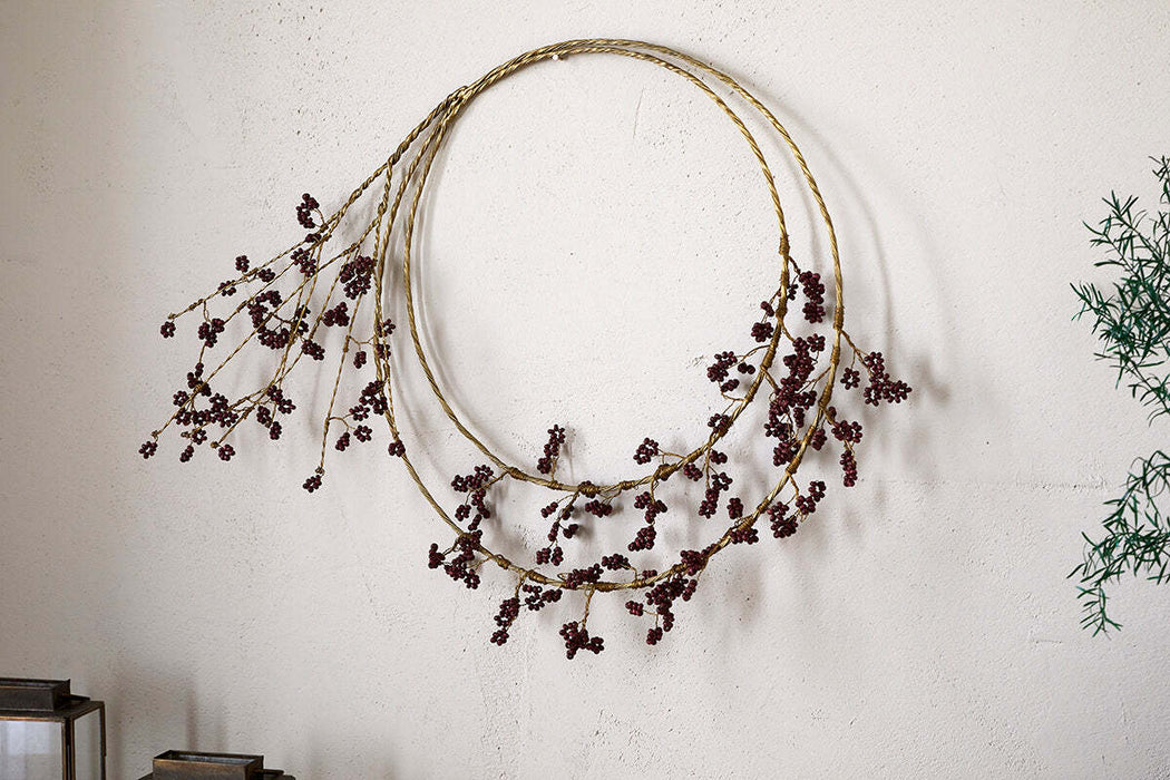 Tanu Layered Mango Wood Beaded Wreath Brass Ruby