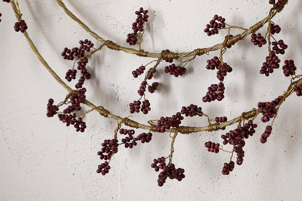 Tanu Layered Mango Wood Beaded Wreath Brass Ruby