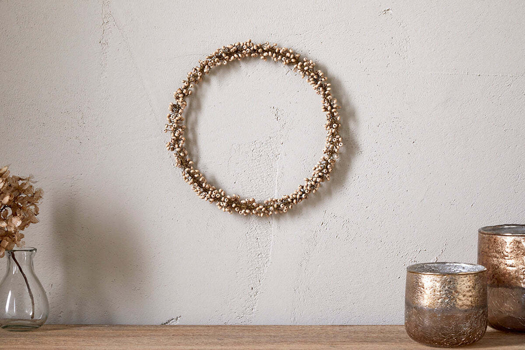 Tanu Mango Wood Beaded Wreath Brass Natural