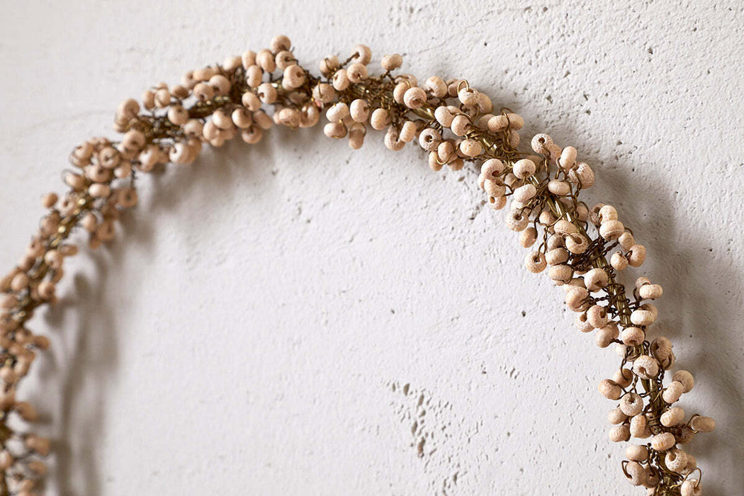 Tanu Mango Wood Beaded Wreath Brass Natural