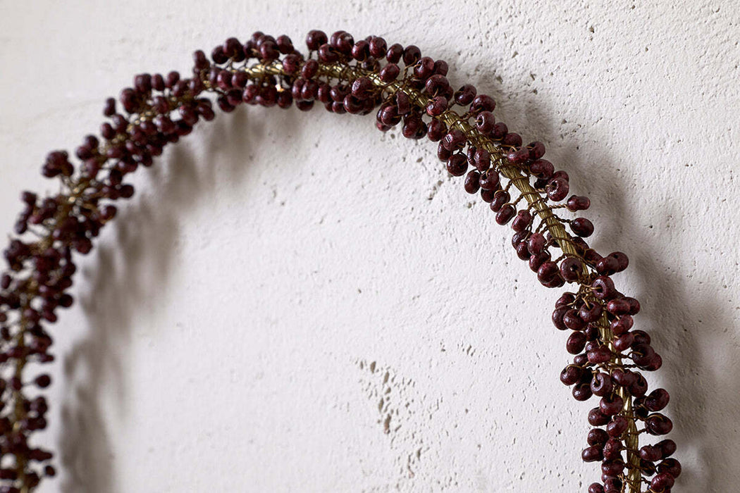 Tanu Mango Wood Beaded Wreath Brass Ruby