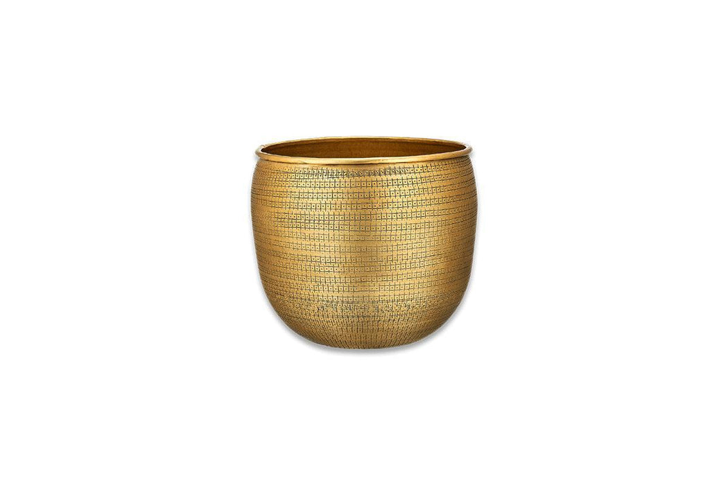 Tembesi Etched Planter Antique Brass