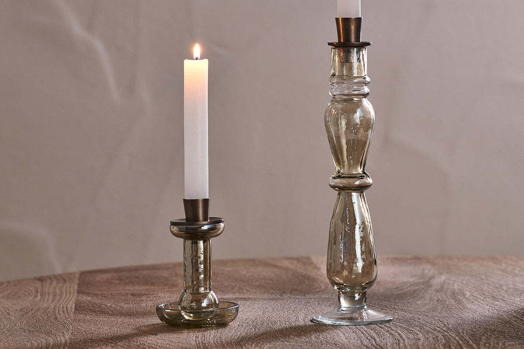 Tharad Recycled Glass Candle Holder Smoke Lustre