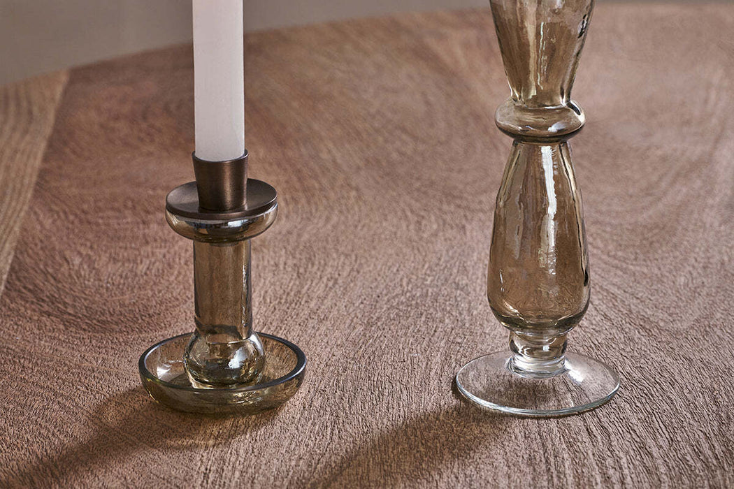 Tharad Recycled Glass Candle Holder Smoke Lustre