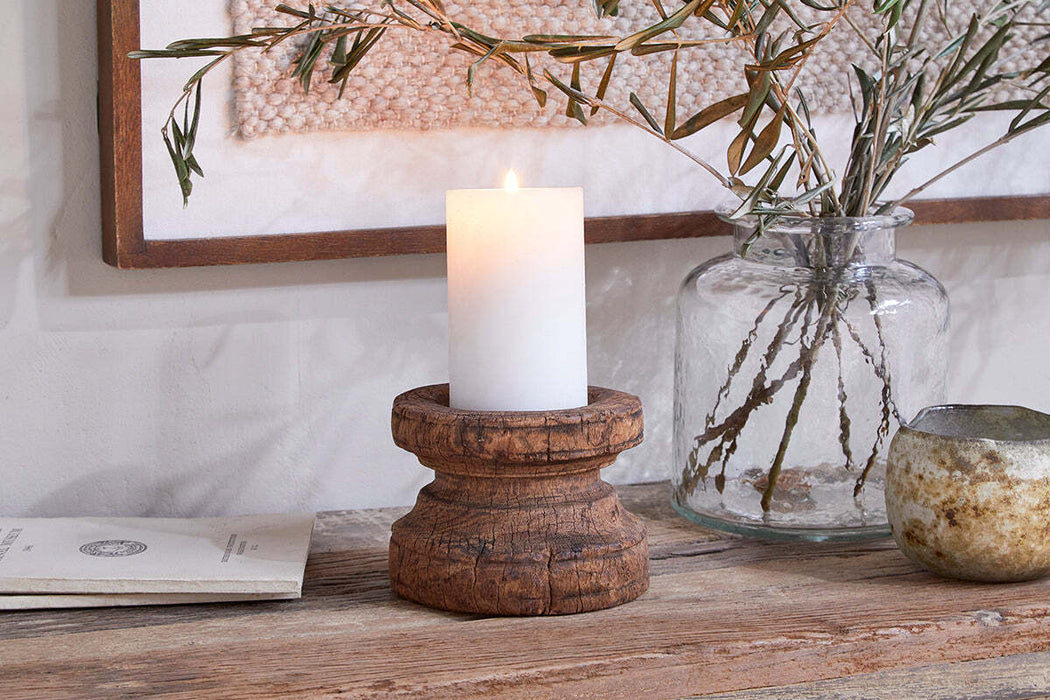 Thoko Reclaimed Round Candlestick Dark Stain