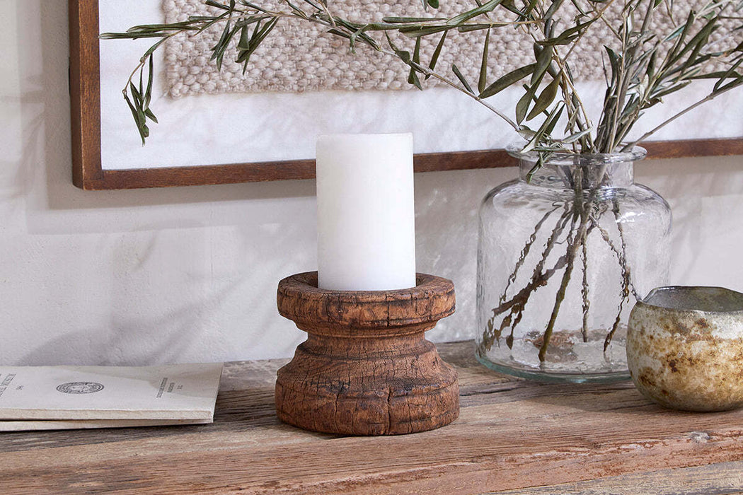 Thoko Reclaimed Round Candlestick Dark Stain