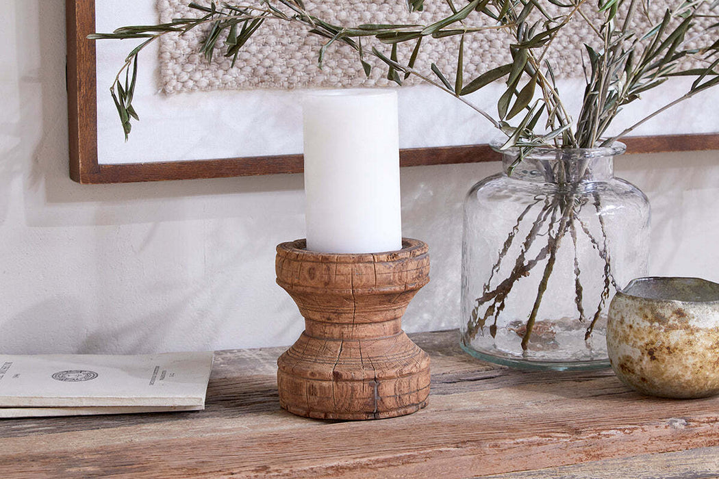 Thoko Reclaimed Round Candlestick Dark Stain