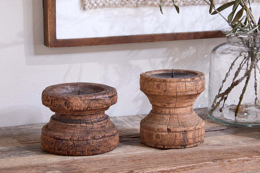 Thoko Reclaimed Round Candlestick Dark Stain