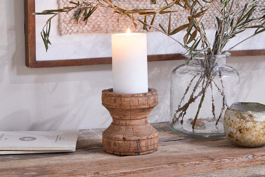 Thoko Reclaimed Round Candlestick Dark Stain