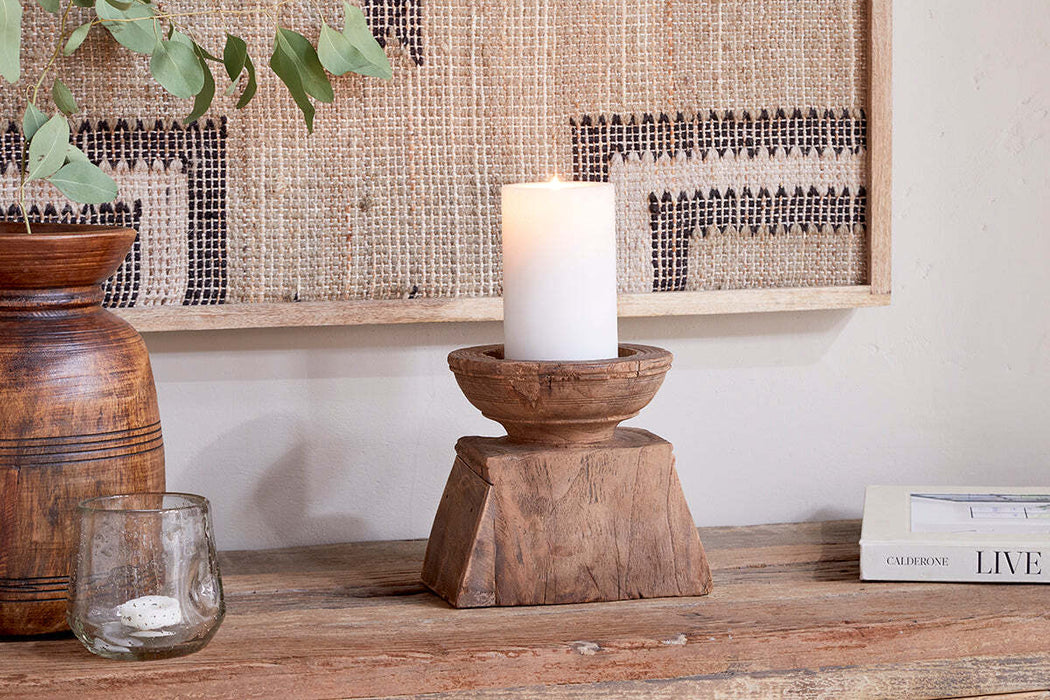Thoko Reclaimed Round Candlestick Dark Stain