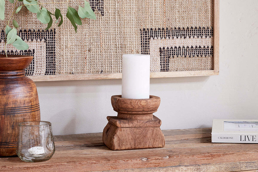 Thoko Reclaimed Round Candlestick Dark Stain