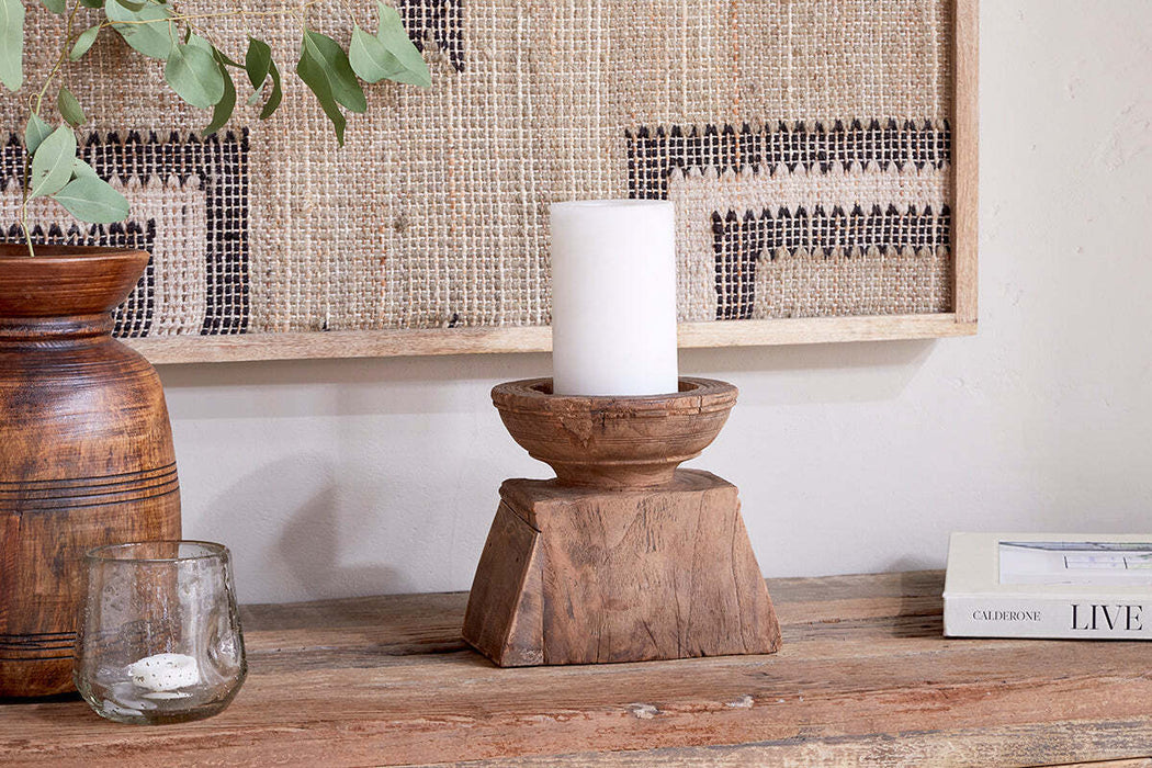 Thoko Reclaimed Round Candlestick Dark Stain