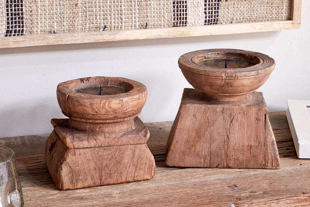 Thoko Reclaimed Round Candlestick Dark Stain
