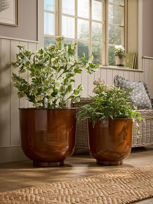 Two Extra Large Brown Metal Planters