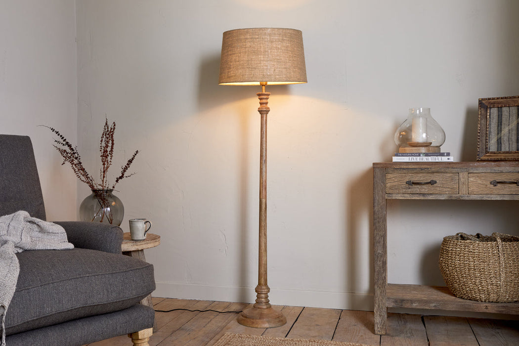 Usha Classic Wooden Floor Lamp Natural