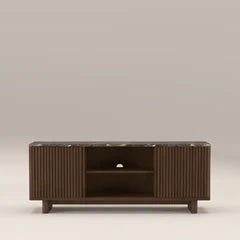 Janis 2 Door TV Stand | Emperador Brown Honed Marble & Walnut