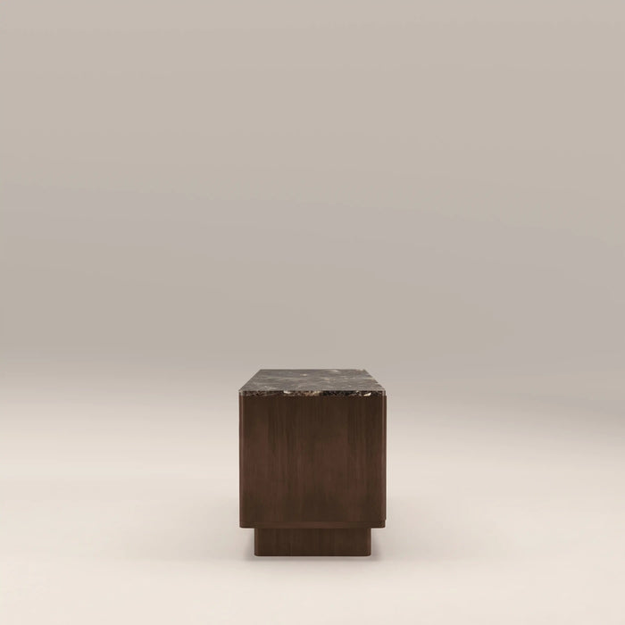 Janis 2 Door TV Stand Emperador Brown Honed Marble & Walnut