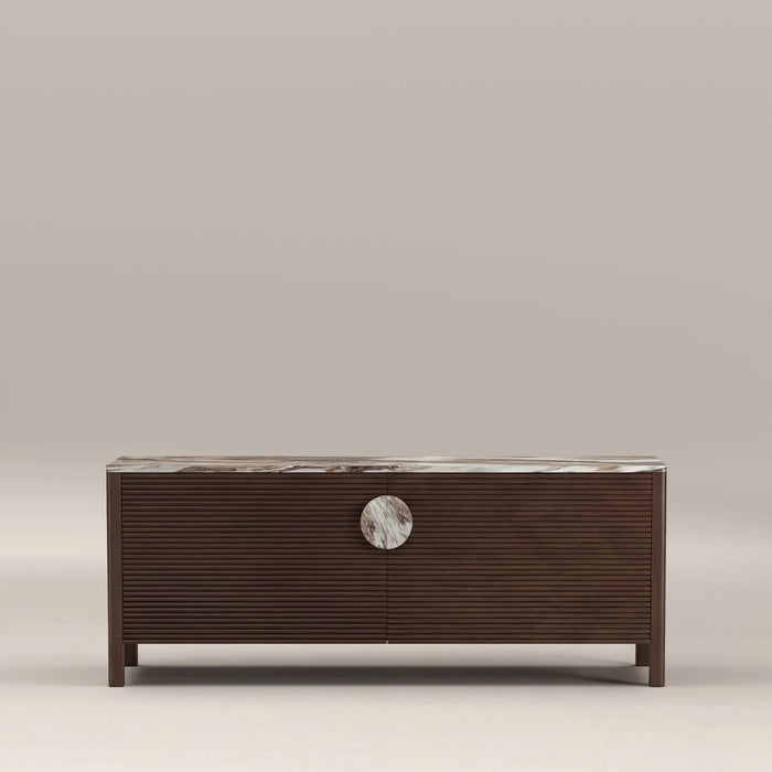 Tana 2 Door TV Stand French Riviera Honed Marble & Walnut