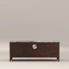 Tana 2 Door TV Stand | French Riviera Honed Marble & Walnut