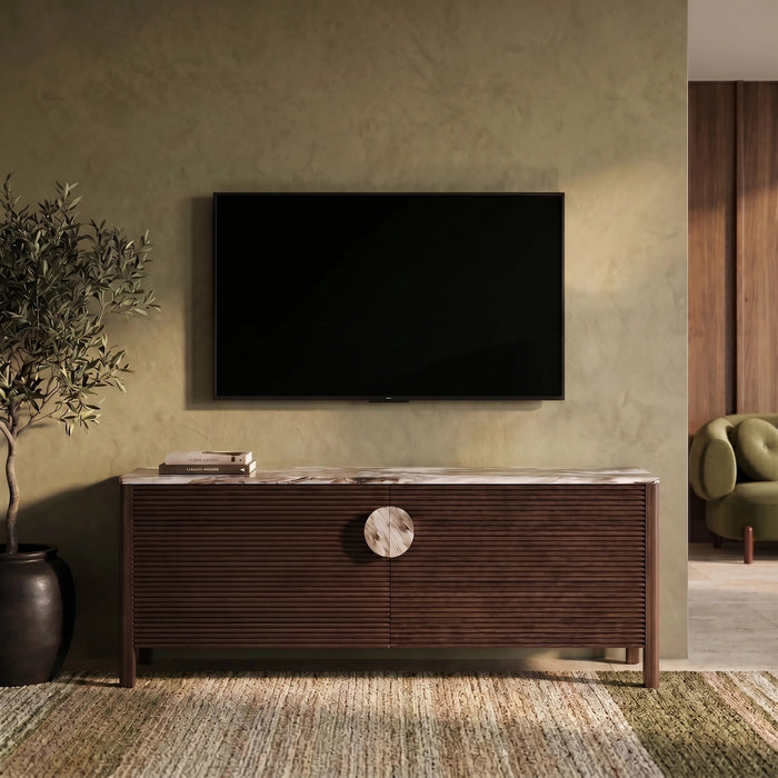 Tana 2 Door TV Stand French Riviera Honed Marble & Walnut