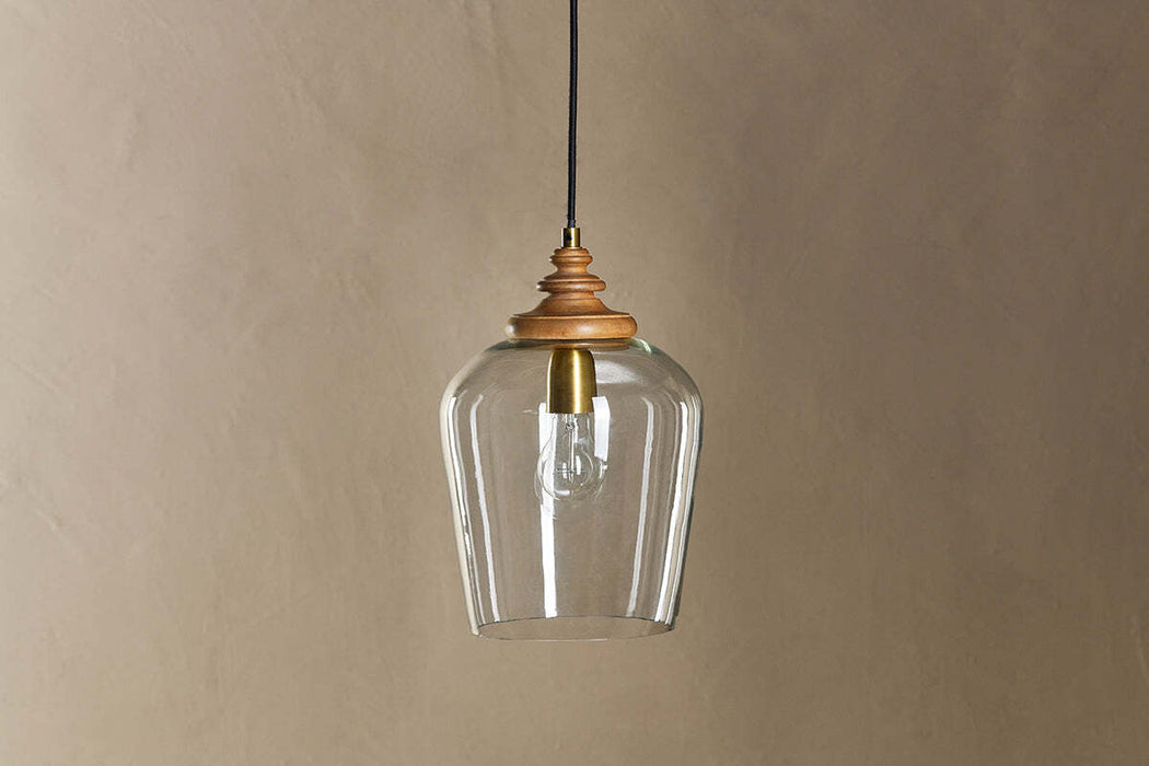 Varuna Mango Wood Glass Pendant Lamp Natural Clear