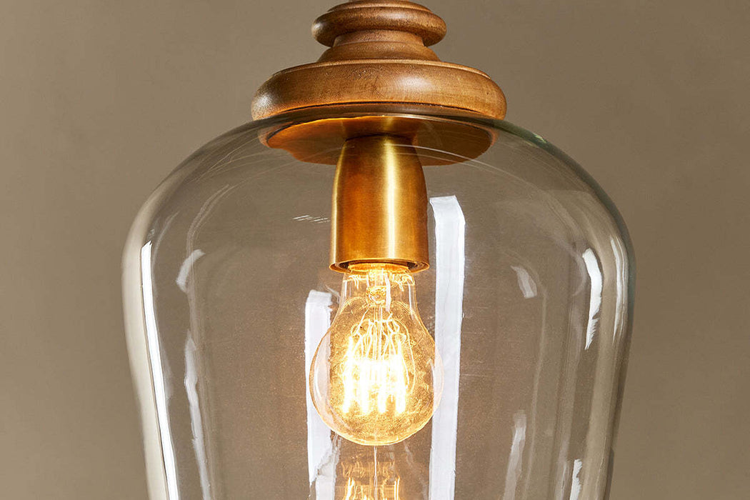 Varuna Mango Wood Glass Pendant Lamp Natural Clear
