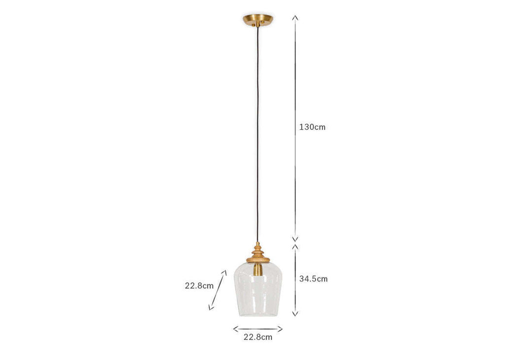 Varuna Mango Wood Glass Pendant Lamp Natural Clear