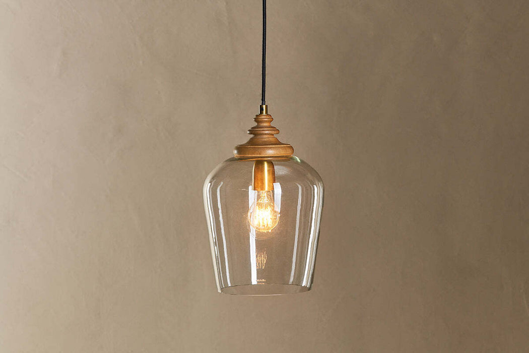 Varuna Mango Wood Glass Pendant Lamp Natural Clear