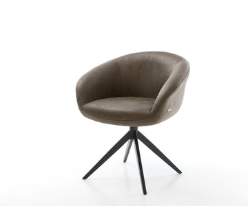 Dining Chair Vinka Microfiber Taupe Vintage Cross Base 360° Swivel Black Pocket Springs