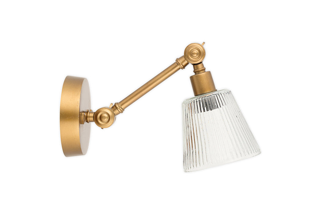 Davika Ribbed Glass Task Wall Lamp - Clear & Antique Brass