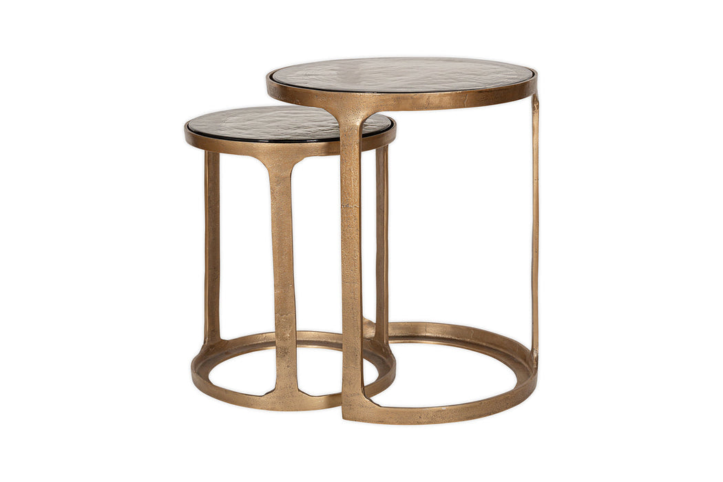 Khidki Cast Metal & Glass Nesting Side Tables - Antique Brass Set of 2