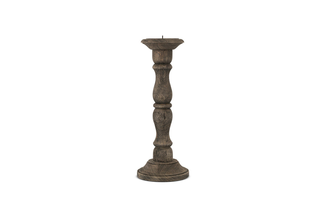 Nayati Rustic Wood Pillar Candle Stick Dark Stain