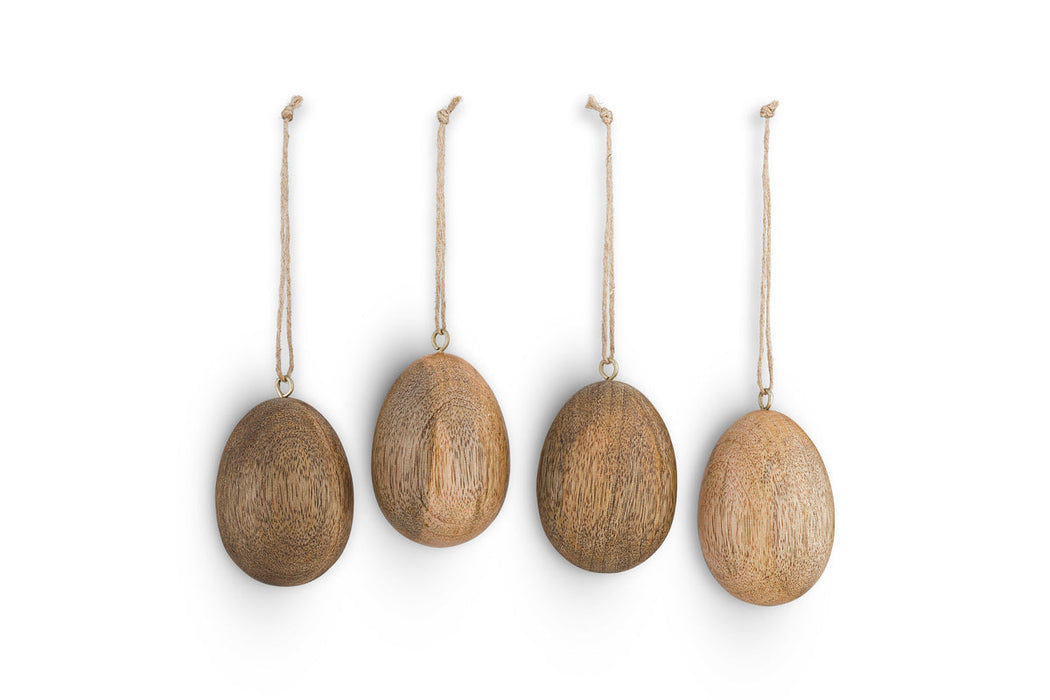 Dima Mango Wood Hanging Egg Decoration Natural Set Of 4