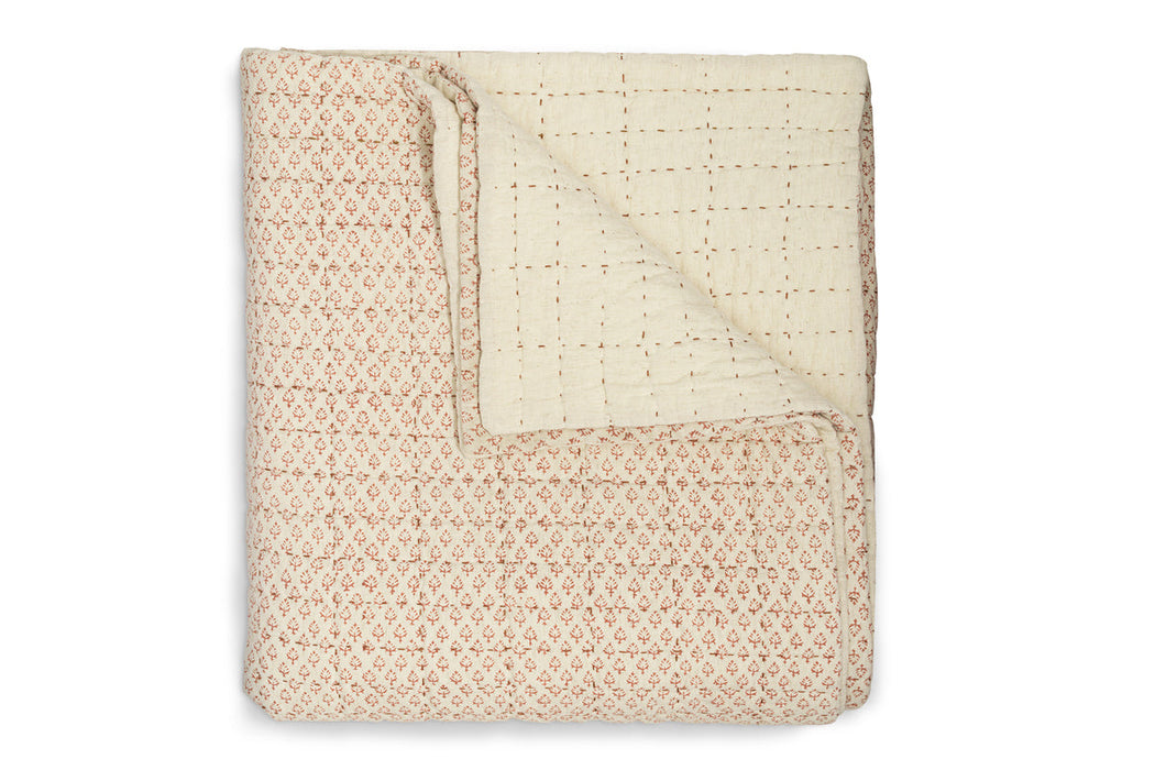 Peplu Cotton Linen Screen Print Bed Quilt Rust