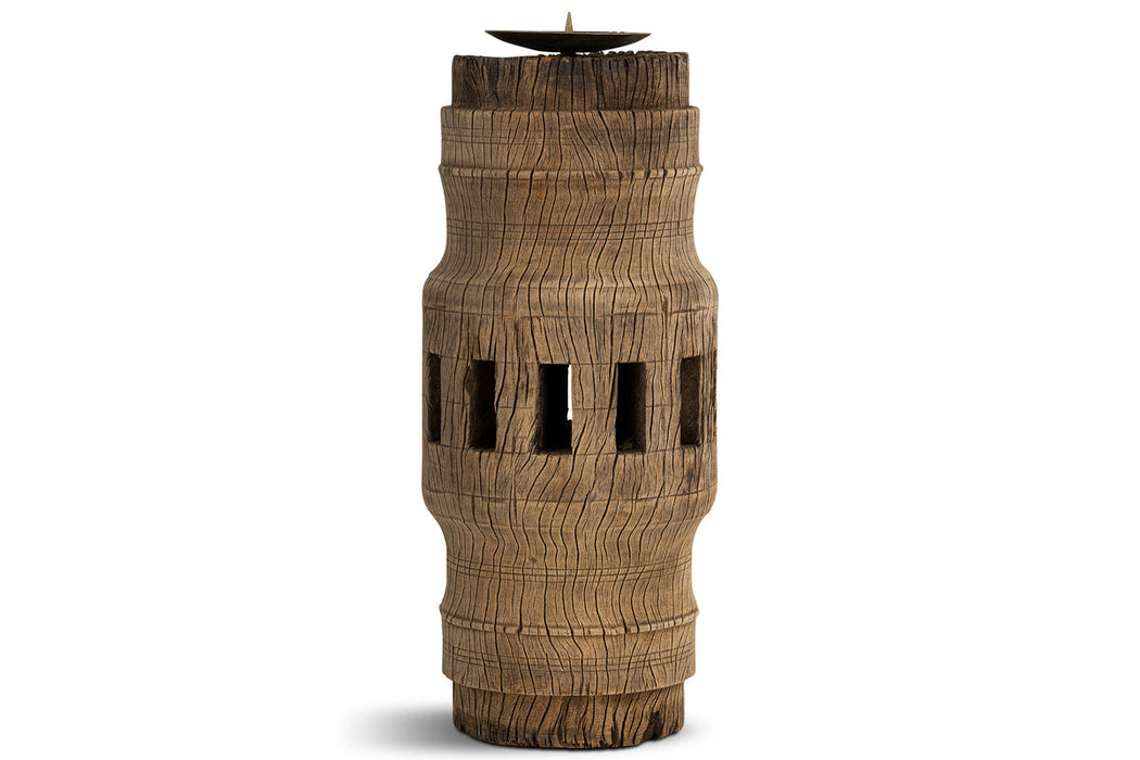 Mvua Reclaimed Wood Pillar Candle Holder Natural