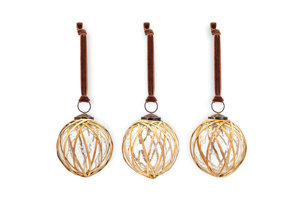 Bayana Woven Baubles Natural Clear Set Of 3