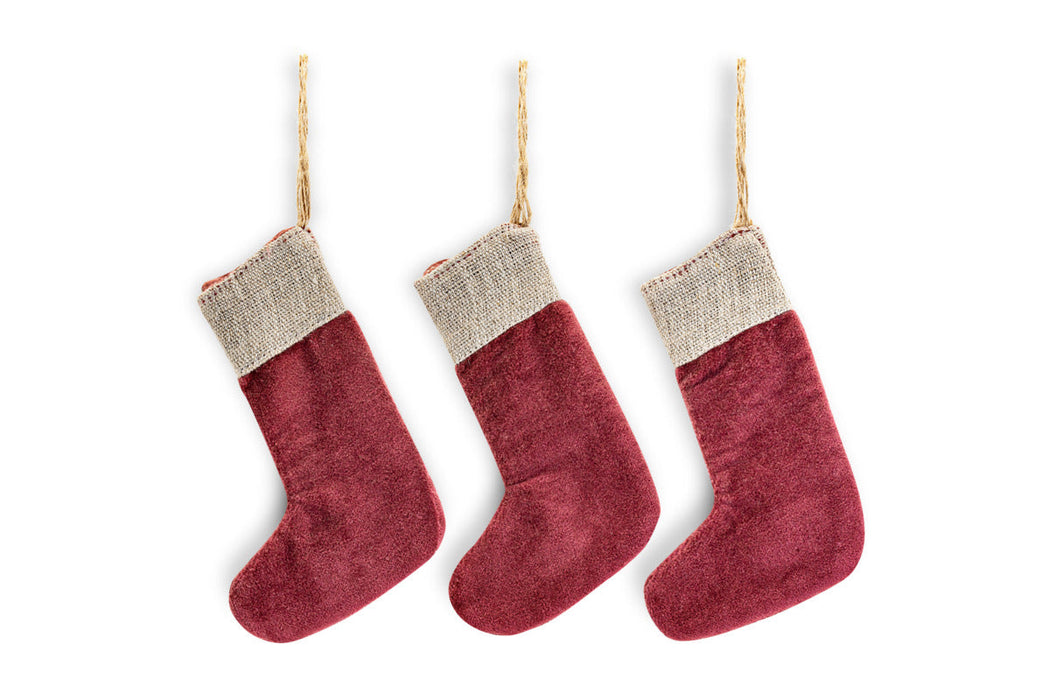 Karru Cotton Velvet Mini Stocking Red Set Of 3