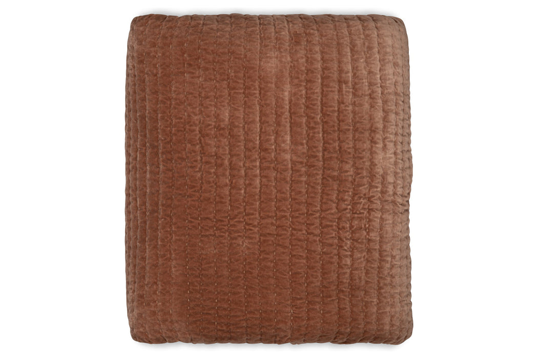 Nidra Velvet Linen Bed Quilt Rust