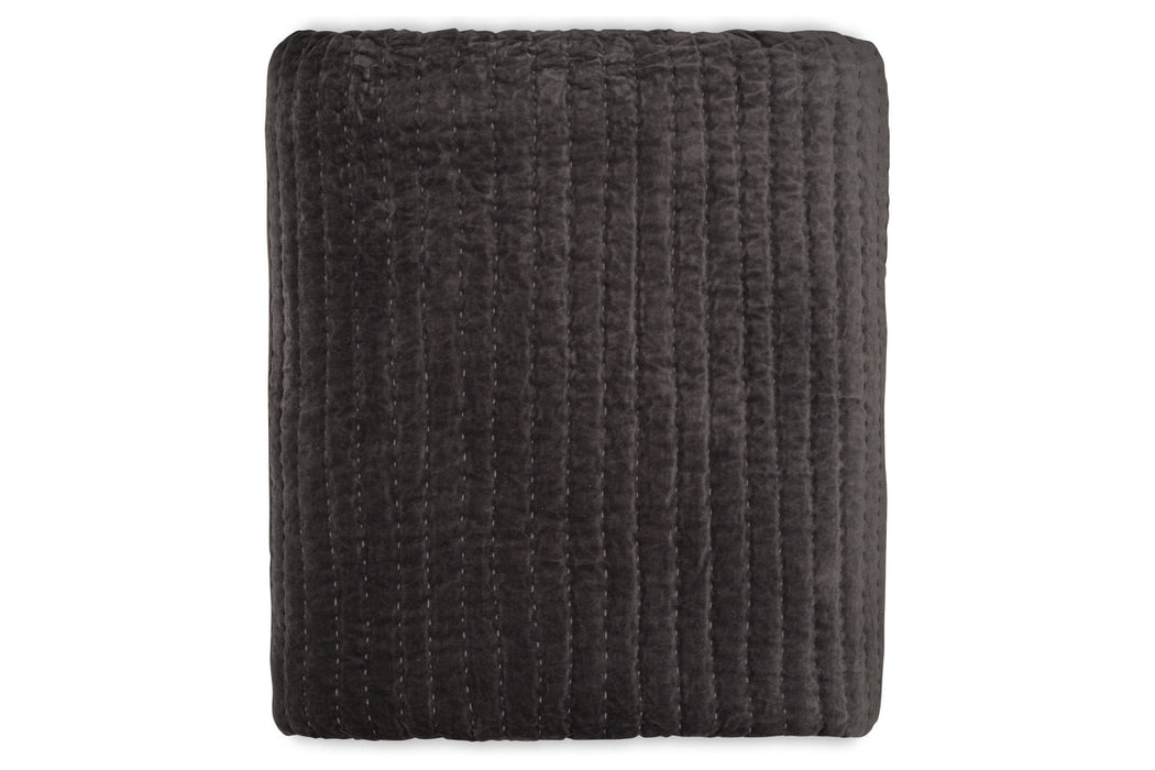 Nidra Velvet Linen Bed Quilt Charcoal