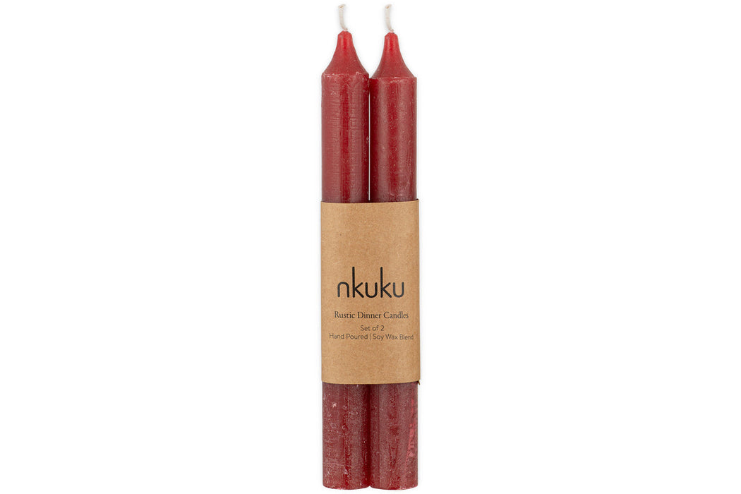 Rustic Soy Blend Dinner Candle Dark Cherry Set Of 2