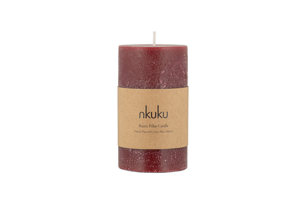 Rustic Soy Blend Pillar Candle Dark Cherry Small
