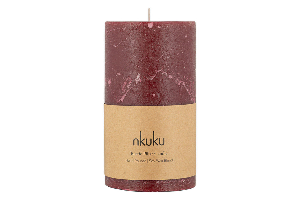 Rustic Soy Blend Pillar Candle Dark Cherry Large
