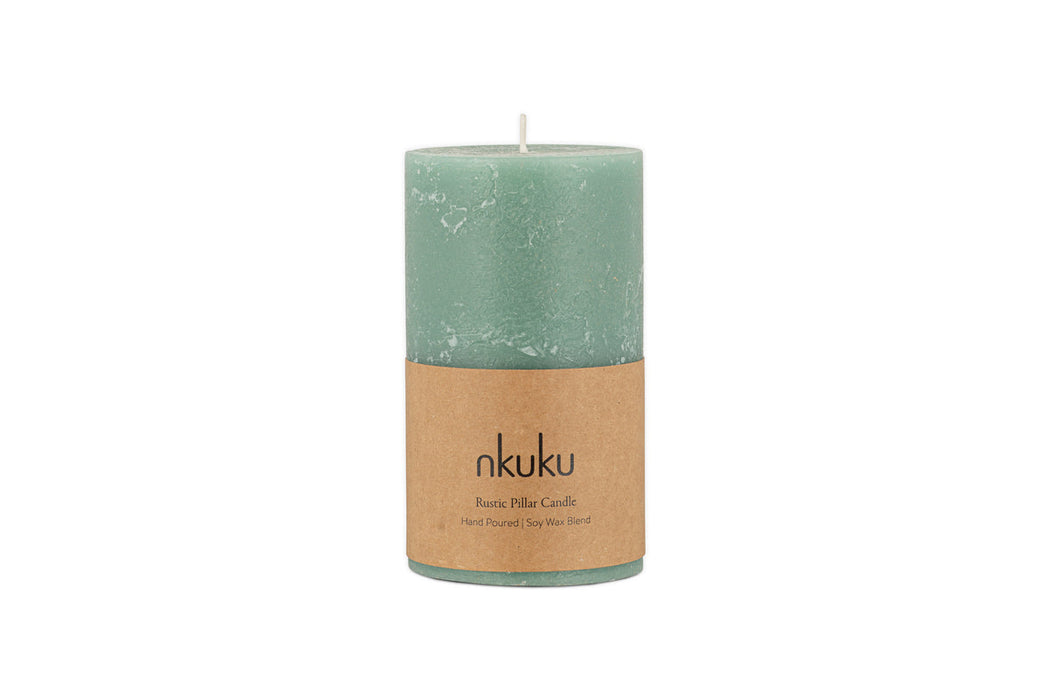 Rustic Soy Blend Pillar Candle Sage Green Small