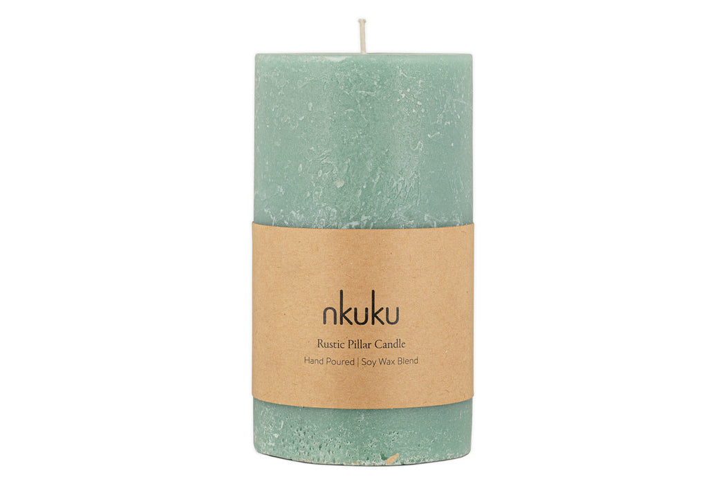 Rustic Soy Blend Pillar Candle - Sage Green - Large