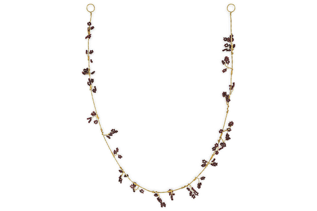 Tanu Mango Wood Beaded Garland Brass Ruby