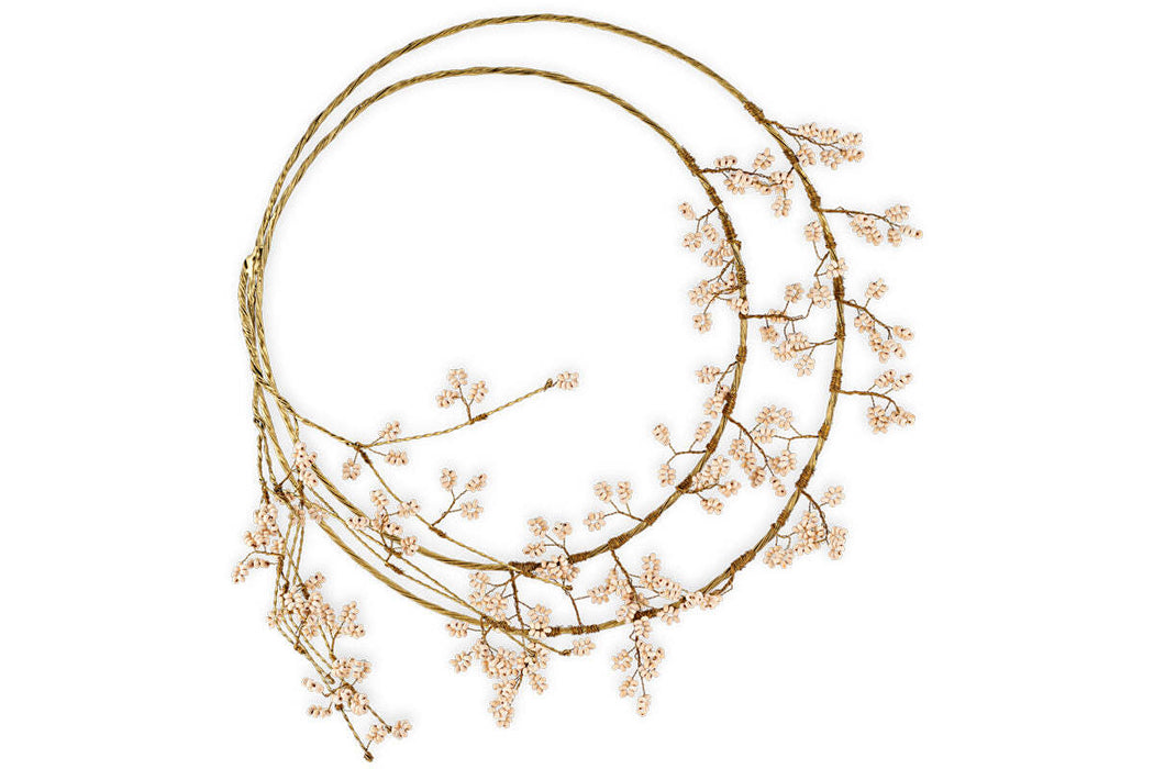 Tanu Layered Mango Wood Beaded Wreath Brass Natural