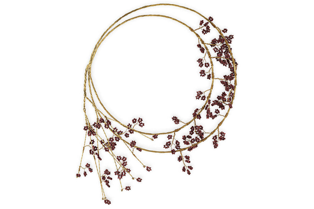 Tanu Layered Mango Wood Beaded Wreath Brass Ruby