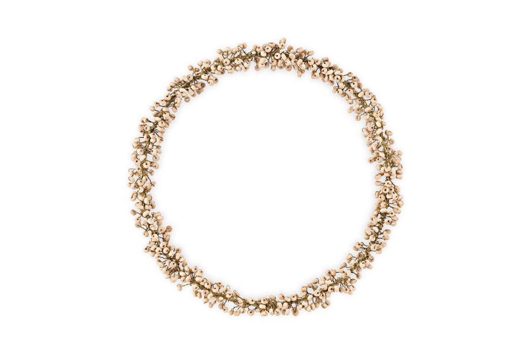 Tanu Mango Wood Beaded Wreath Brass Natural